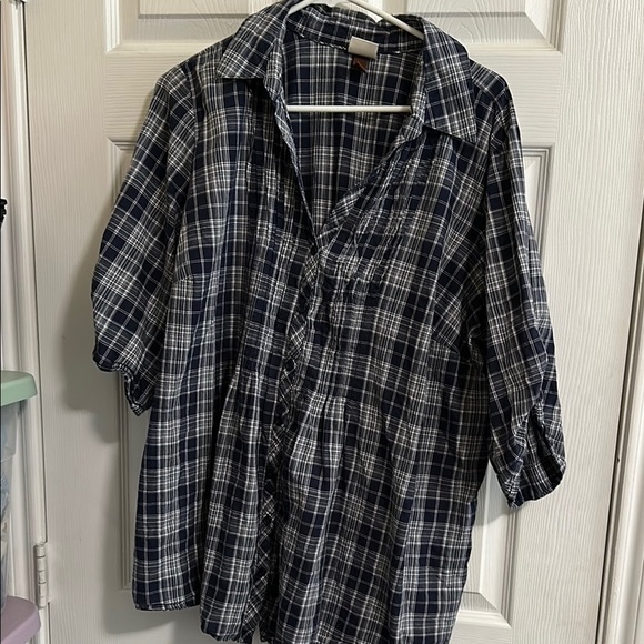 Sonoma Navy and White Checkered Tunic with smocking 2X - Picture 1 of 5